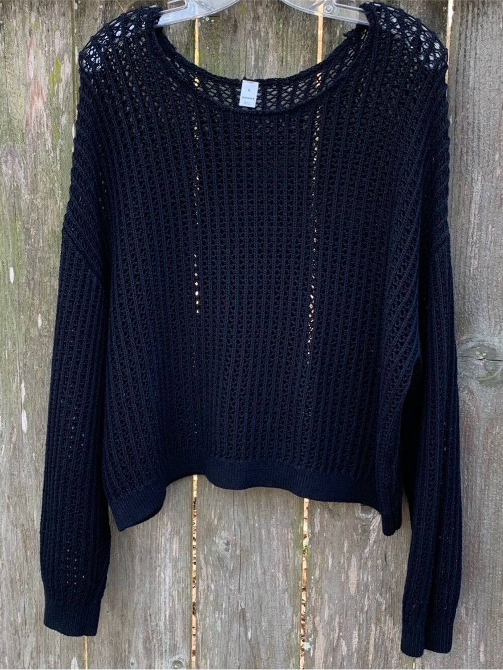 Old Navy Black Crochet Open-Weave Crewneck Sweater - Picture 5 of 11
